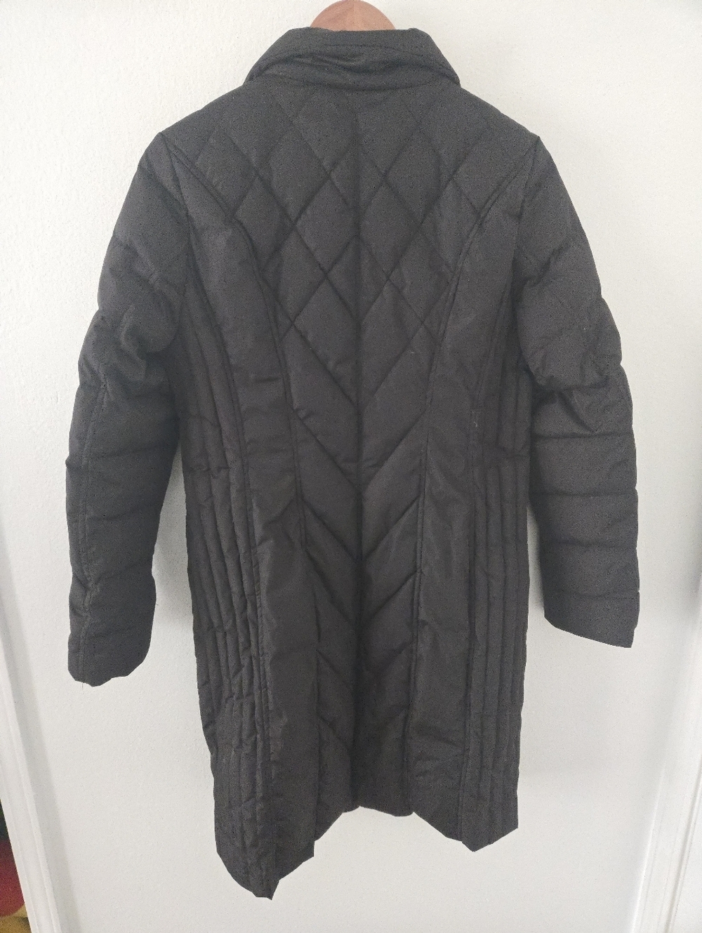 BGSD Long Black Down Quilted Puffer Coat Zip Up Snap Closure Womens Medium - Picture 2 of 7